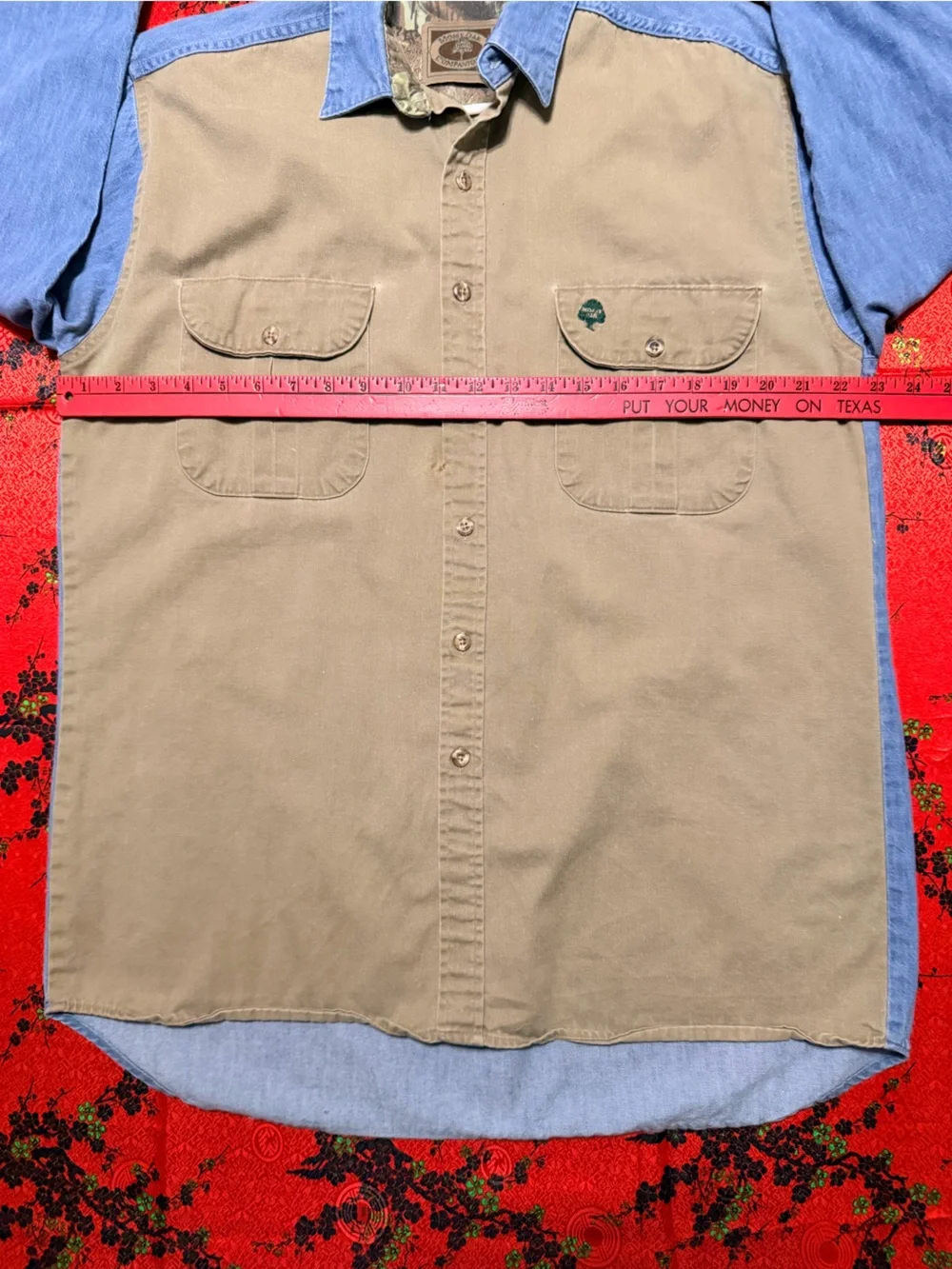 Rare Mossy Oak Companions Two-Tone Khaki&Light Blue Denim Shirt (SmallBurnMark)